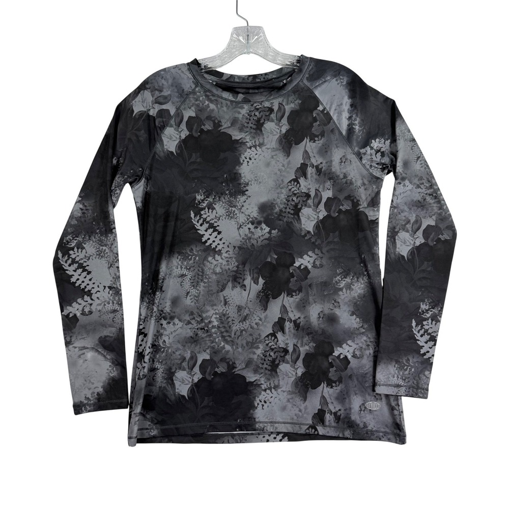 Reel Legends Performance Top Womens S Gray Floral Long Sleeve Keep-It-Cool UPF